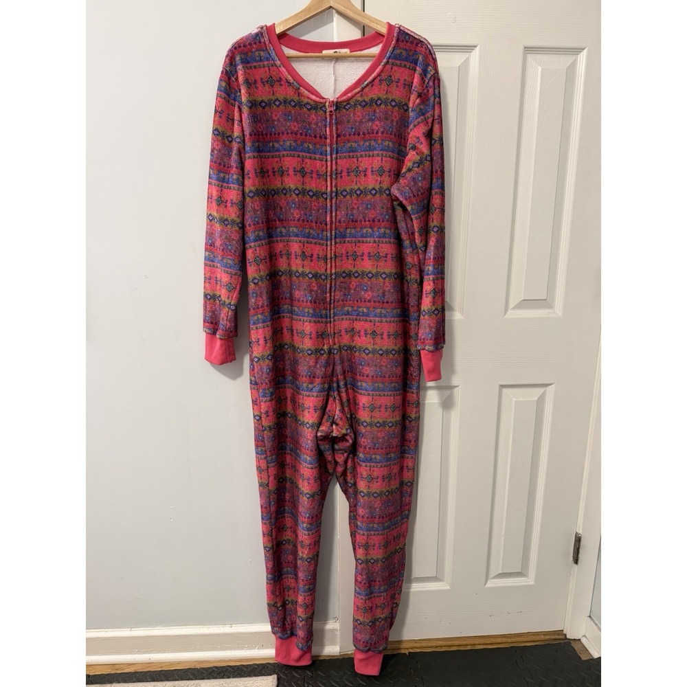 Natural Life One Piece Pajamas Womens L/XL Fair Isle Fleece Zip Jumpsuit Holiday